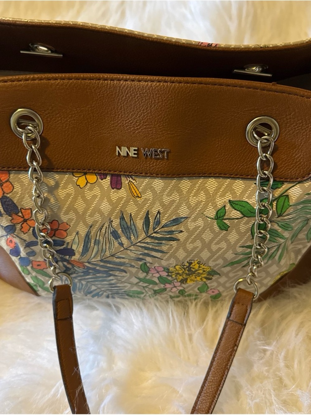 Nine West Brown Floral Chain-Handle Tote